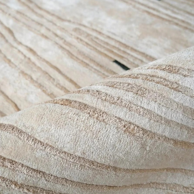 Hand-Tufted Beige Striped Wool Rug: Modern Living Room Decor 9x12