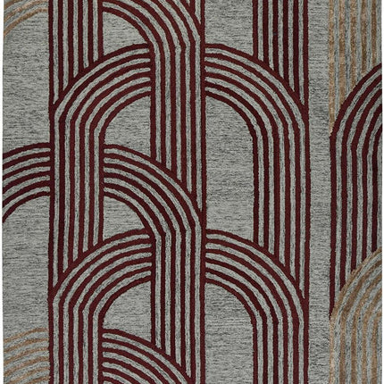Mocha Geometric Arch Pattern Hand Tufted Wool Rug for Living Room Decor