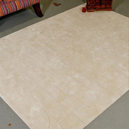 Hand Tufted Solid Beige Wool Area Rug, Abstract Modern Minimalist Interior