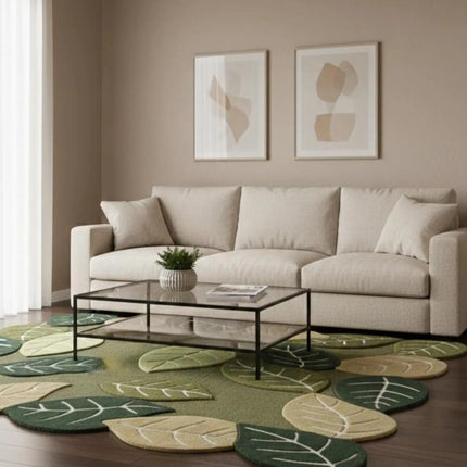 Hand Tufted Wool Leaf Rug, Earthy Green Modern Organic Living Room Area Carpet
