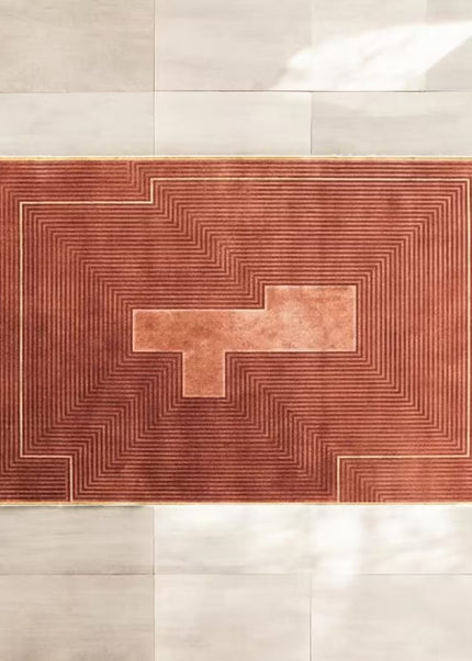 Hand Tufted Geometric Wool Rug 8x10: Rust Modern Area Rug