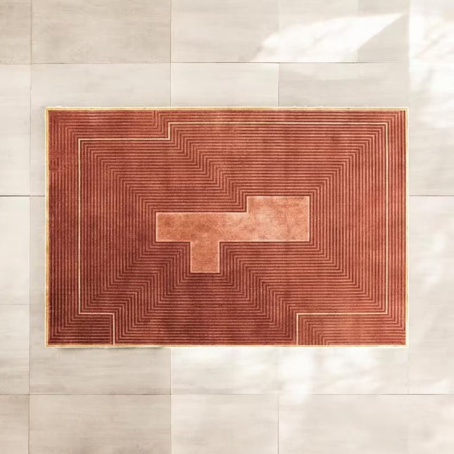 Hand Tufted Geometric Wool Rug 8x10: Rust Modern Area Rug