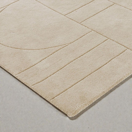 Hand Tufted Solid Beige Wool Area Rug, Abstract Modern Minimalist Interior