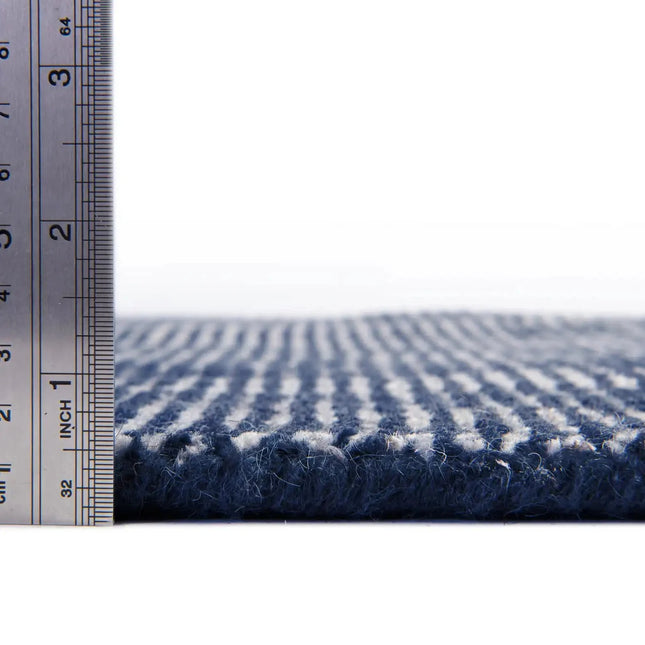 Handwoven Denim Blue Wool Rug: Minimalist Bohemian Decor