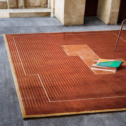 Hand Tufted Geometric Wool Rug 8x10: Rust Modern Area Rug