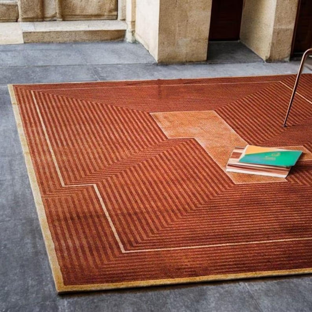 Hand Tufted Geometric Wool Rug 8x10: Rust Modern Area Rug