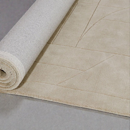 Hand Tufted Solid Beige Wool Area Rug, Abstract Modern Minimalist Interior