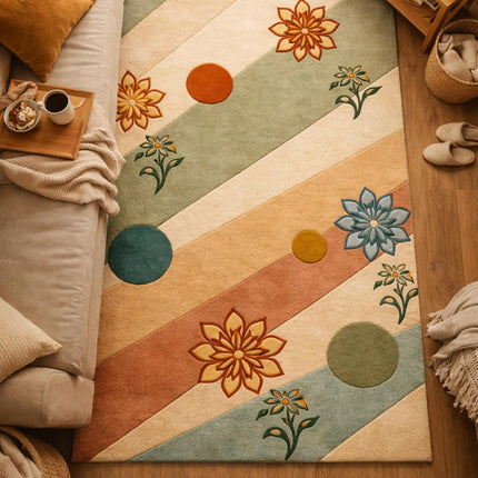 Modern Floral Geometric Hand-Tufted Wool Rug, Multicolor Abstract Designer Area Carpet