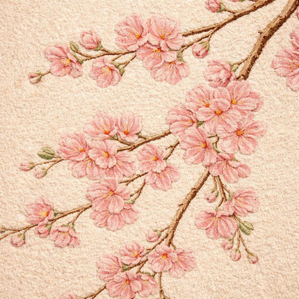 Hand-Tufted Wool Rug, Soft Pink Cherry Blossom Floral Design
