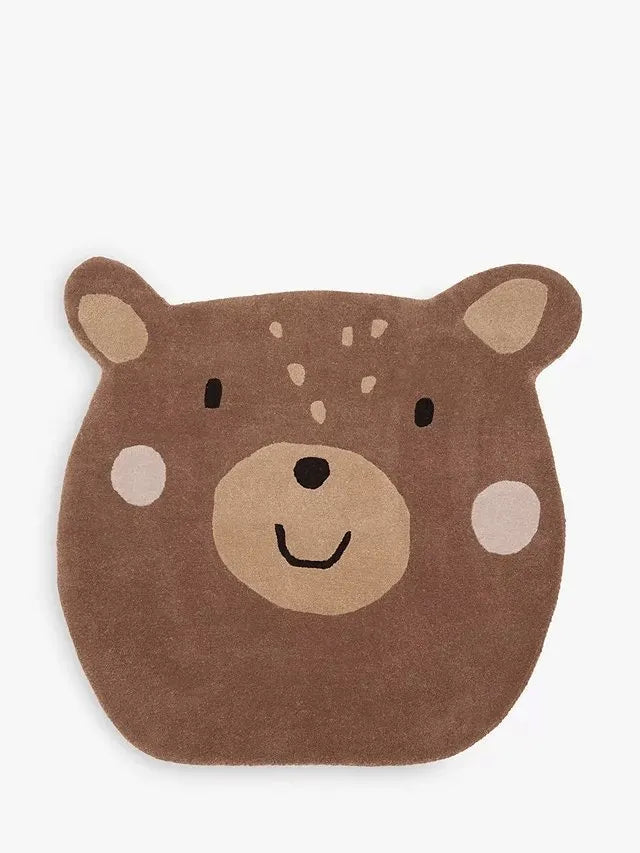 Brown Bear Hand Tufted Rug Fine Soft Wool Round Area Rug