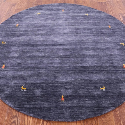 Round Gabbeh Wool Rug: Hand Knotted Boho Area Rug