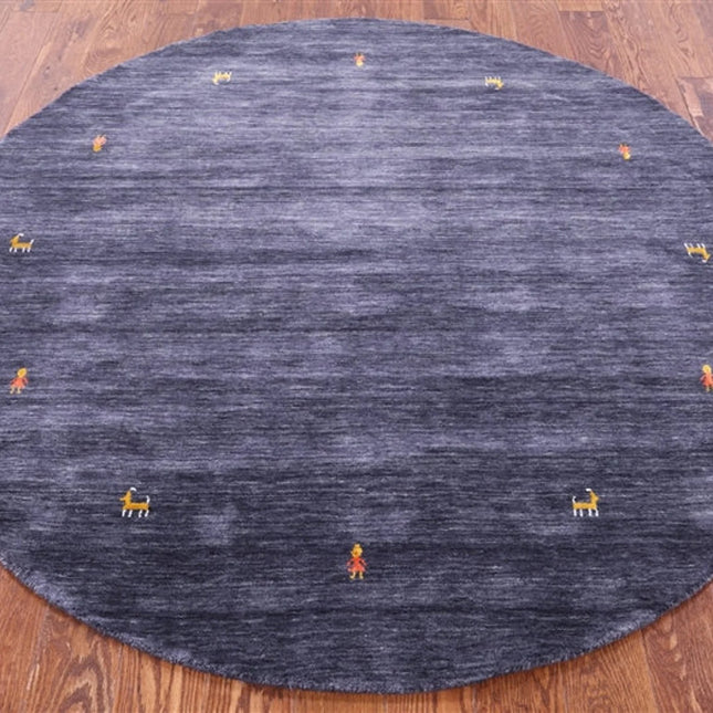 Round Gabbeh Wool Rug: Hand Knotted Boho Area Rug