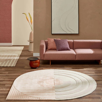 Hand Tufted Wool Area Rug: Modern Striped Drop Shape Design