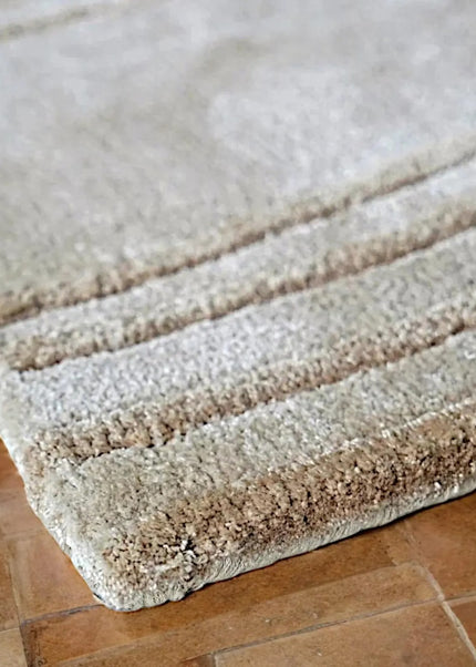 Hand-Tufted Beige Striped Wool Rug: Modern Living Room Decor 9x12