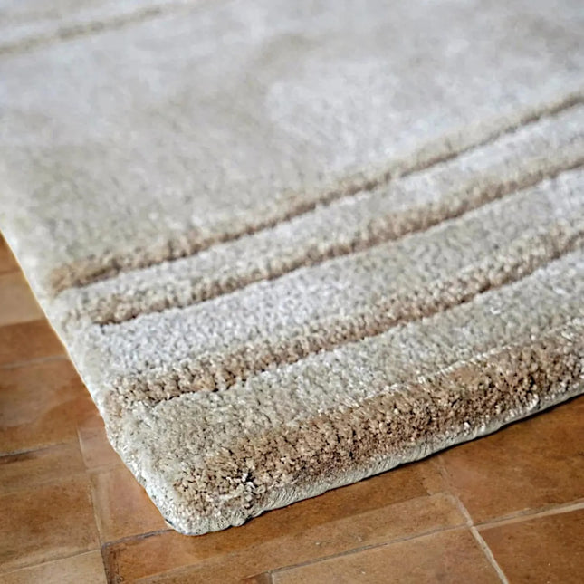 Hand-Tufted Beige Striped Wool Rug: Modern Living Room Decor 9x12