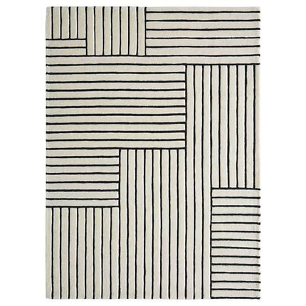 Black Striped Hand-Tufted Wool Rug: 8x10 Minimalist Decor