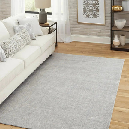 Handwoven Denim Blue Wool Rug: Minimalist Bohemian Decor