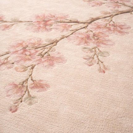 Hand-Tufted Wool Rug, Soft Pink Cherry Blossom Floral Design