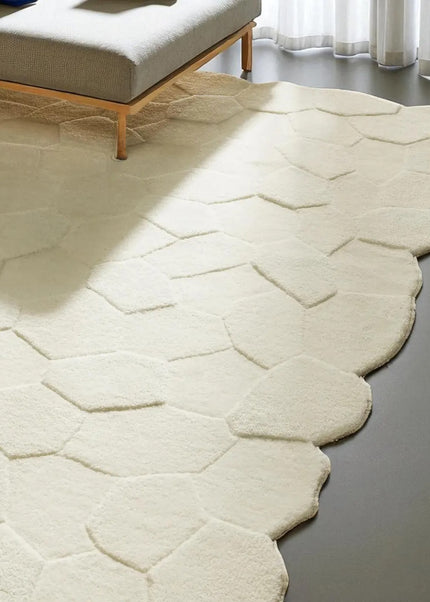 Hand Tufted Wool Area Rug: 3D Sculpted Geometric Ivory Decor