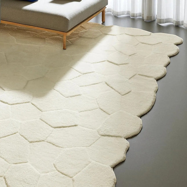 Hand Tufted Wool Area Rug: 3D Sculpted Geometric Ivory Decor
