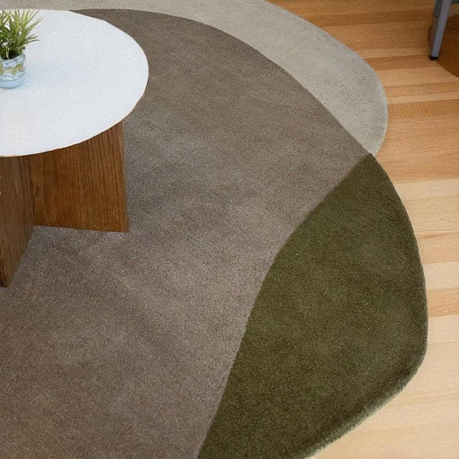 Abstract Irregular Wool Rug: Beige & Green Hand-Tufted Carpet