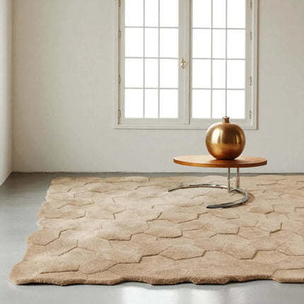 Hand Tufted Wool Area Rug: 3D Sculpted Geometric Ivory Decor
