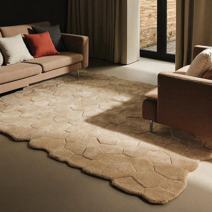 Hand Tufted Wool Area Rug: 3D Sculpted Geometric Ivory Decor