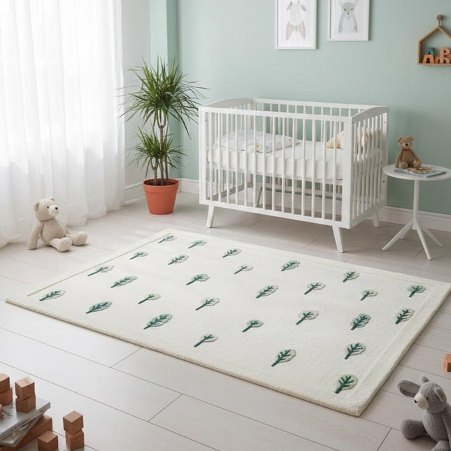Hand-Tufted Wool Woodland Rug: Kids Nursery Playmat, Tree Design
