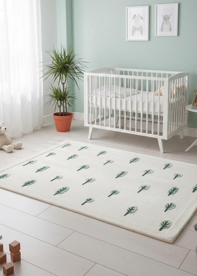 Hand-Tufted Wool Woodland Rug: Kids Nursery Playmat, Tree Design