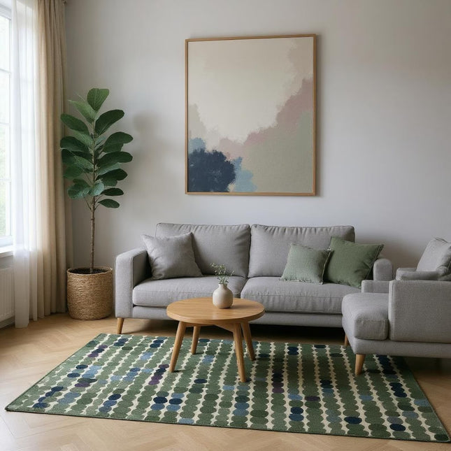 Polka Dot Wool & Viscose Rug: Hand-Tufted Modern Colorful Carpet