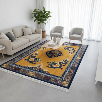 Hand-Knotted Dragon Wool Rug: Indo-Tibetan Boho Decor
