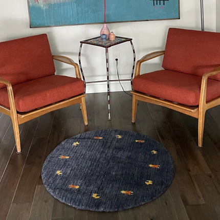 Round Gabbeh Wool Rug: Hand Knotted Boho Area Rug