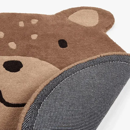 Brown Bear Hand Tufted Rug Fine Soft Wool Round Area Rug