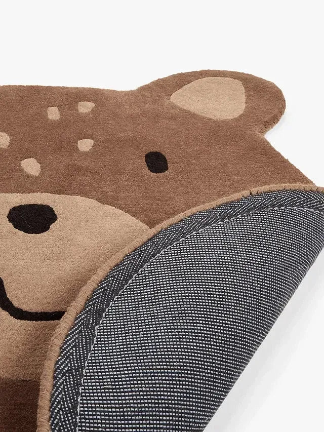 Brown Bear Hand Tufted Rug Fine Soft Wool Round Area Rug