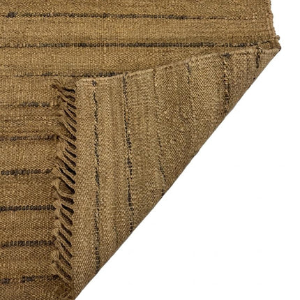 Handwoven Jute Area Rug, Mustard Ochre Striped Rug with Fringe, Natural Boho Farmhouse Rug, Rustic Textured Living Room Rug