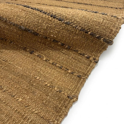 Handwoven Jute Area Rug, Mustard Ochre Striped Rug with Fringe, Natural Boho Farmhouse Rug, Rustic Textured Living Room Rug