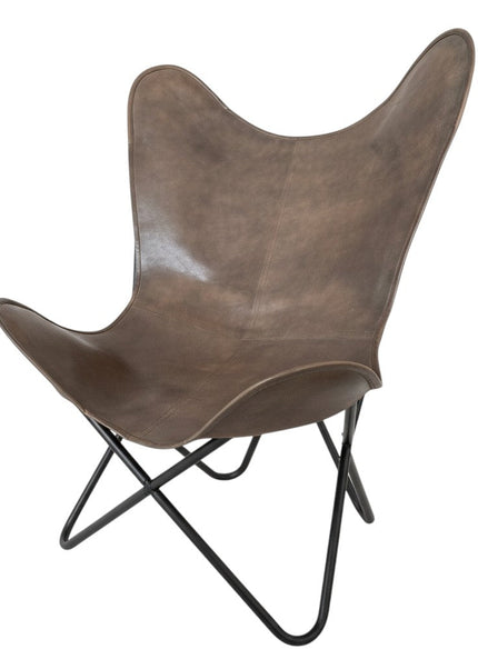 Handmade Leather Butterfly Chair Dark Brown Recliner