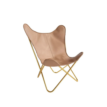 Soft Tan Leather Butterfly Chair Handmade Recliner for Living Room