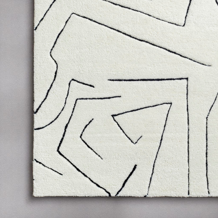 8x10 Modern Abstract Line Art Wool Hand Tufted Cream &amp; Black Area Rug
