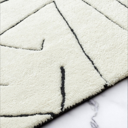 8x10 Modern Abstract Line Art Wool Hand Tufted Cream &amp; Black Area Rug