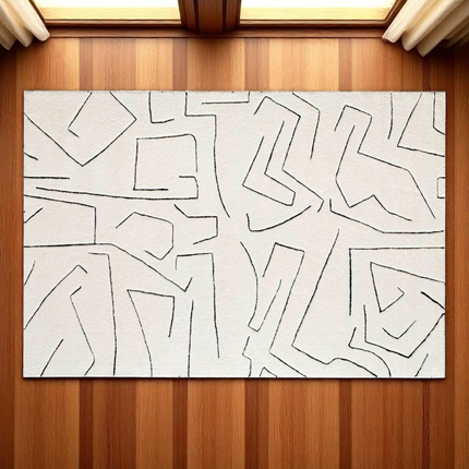 8x10 Modern Abstract Line Art Wool Hand Tufted Cream &amp; Black Area Rug