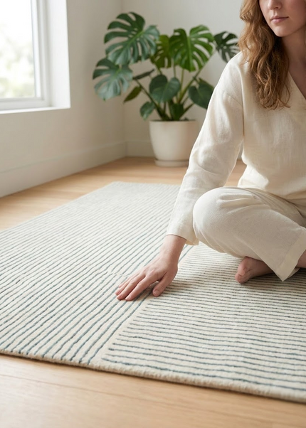 Hand Tufted Wool Rug: Minimalist Blue Stripe Pattern