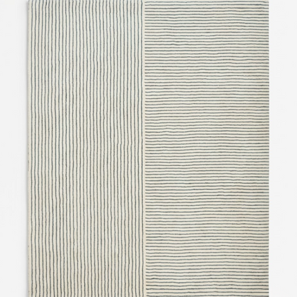 Hand Tufted Wool Rug: Minimalist Blue Stripe Pattern