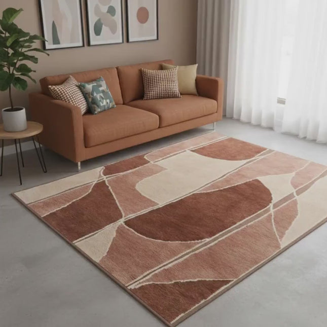 Hand Knotted Warm Earthy Tone Abstract Wool Rug for Living Room Decor