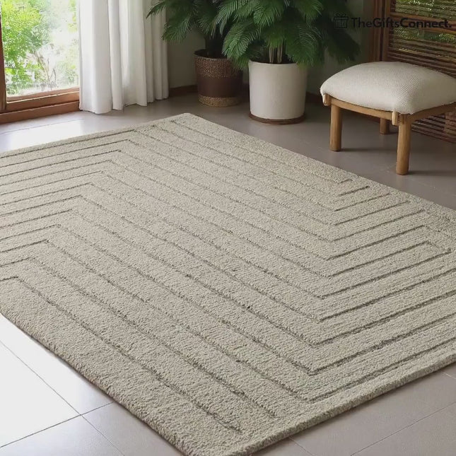 Handwoven Wool Rug: 8x10 High-Low Pile Geometric Maze Design