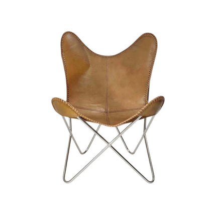 Soft Tan Leather Butterfly Chair Handmade Recliner for Living Room