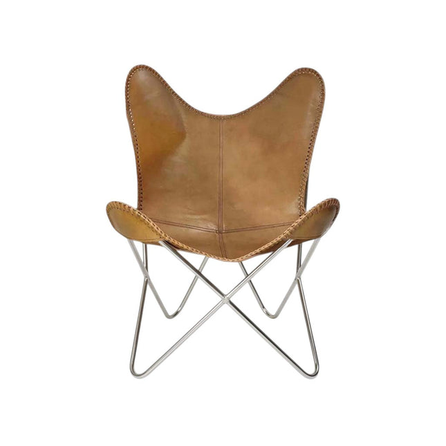 Soft Tan Leather Butterfly Chair Handmade Recliner for Living Room