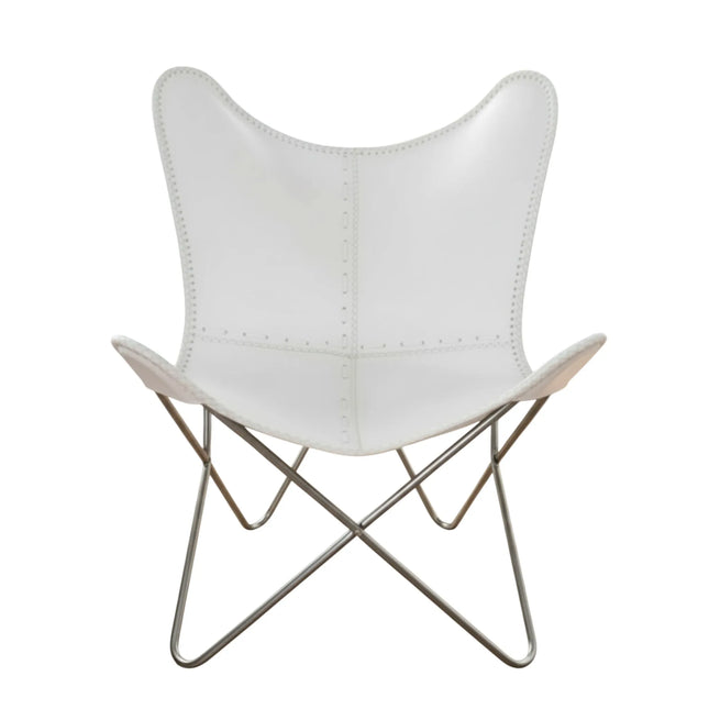 Minimalist White Butterfly Chair Handmade Leather Lounge Seat