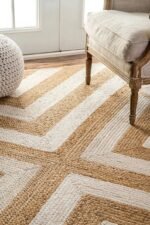 Ivory Natural Jute Runner, Chevron Design Hand braided Large Area Rug for Living Room, Thick Outdoor Designer Jute Carpet in Custom Size