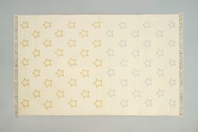 Gold & Silver Bling Cotton Area Rug Galaxy Star Pattern Handwoven Festive Decoration , Custom Size And Color Options 4x6ft Kids Room Rug